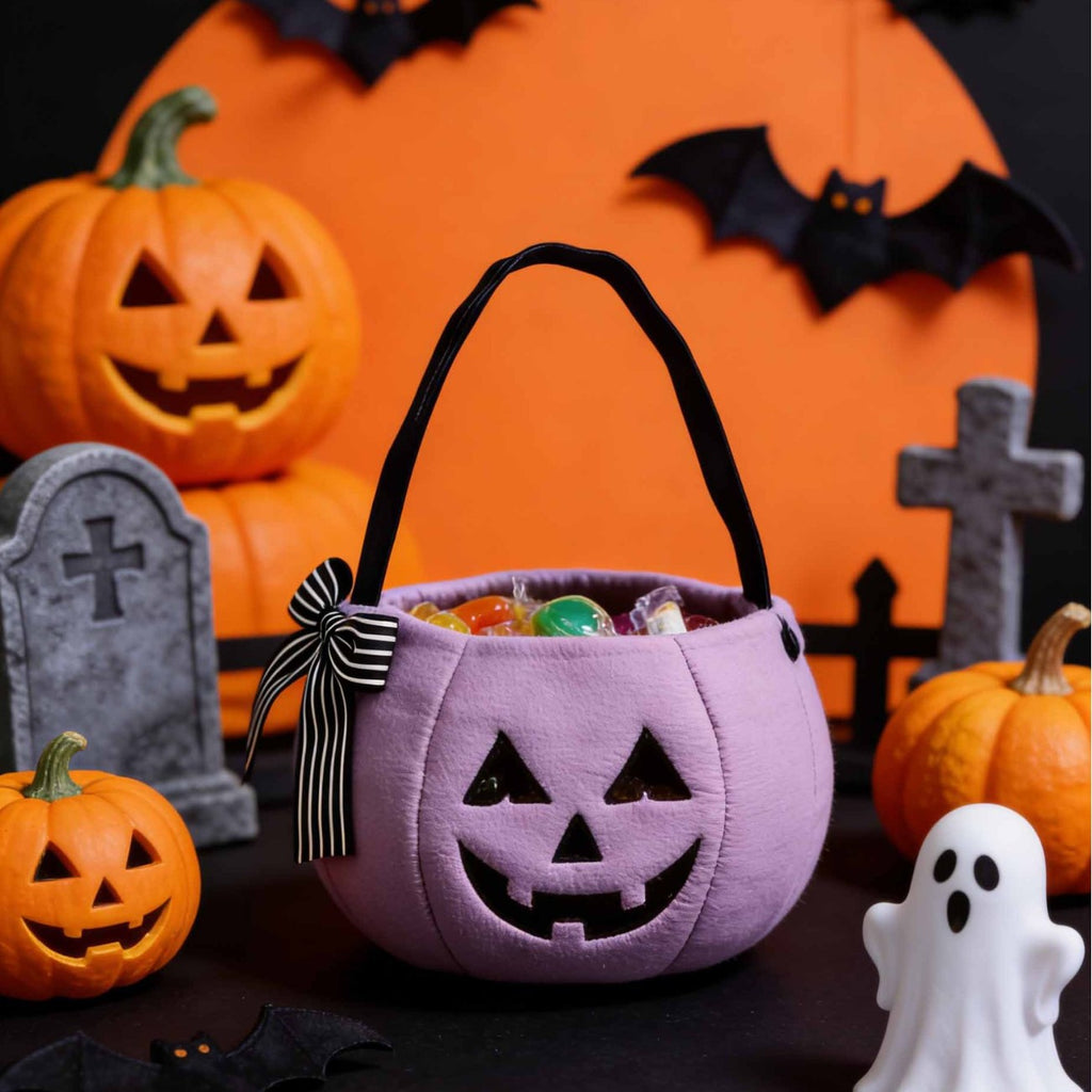 Halloween Handheld Bow Embroidered Candy Bag Kids Festival Decoration Prop Ghost Festival Pumpkin Bucket Trick-or-Treat Bag