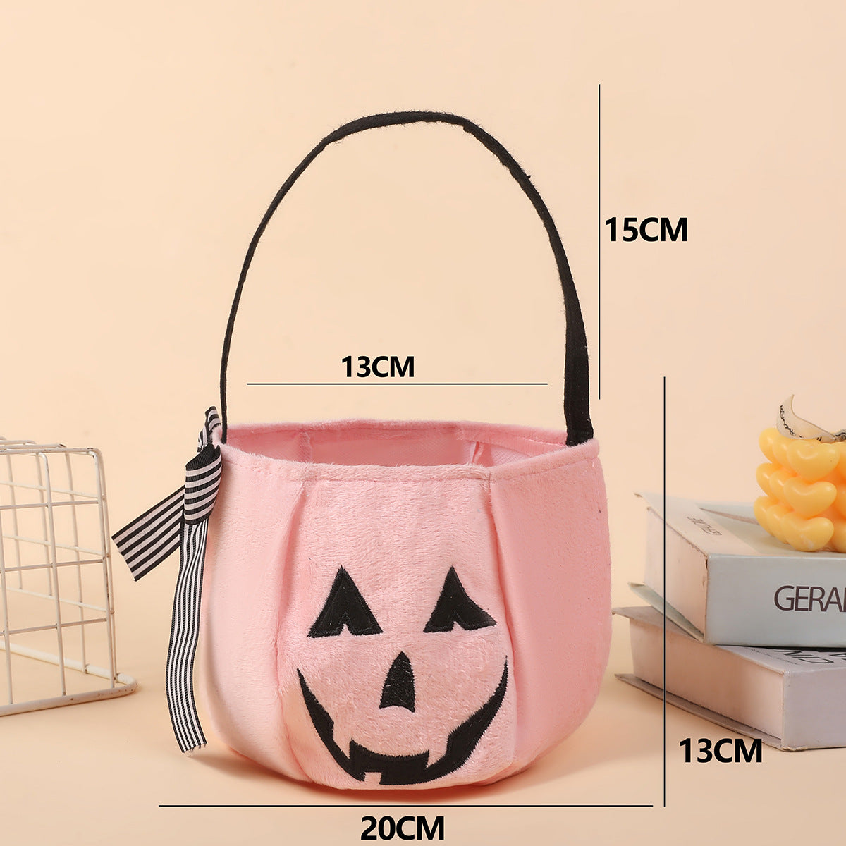 Halloween Handheld Bow Embroidered Candy Bag Kids Festival Decoration Prop Ghost Festival Pumpkin Bucket Trick-or-Treat Bag