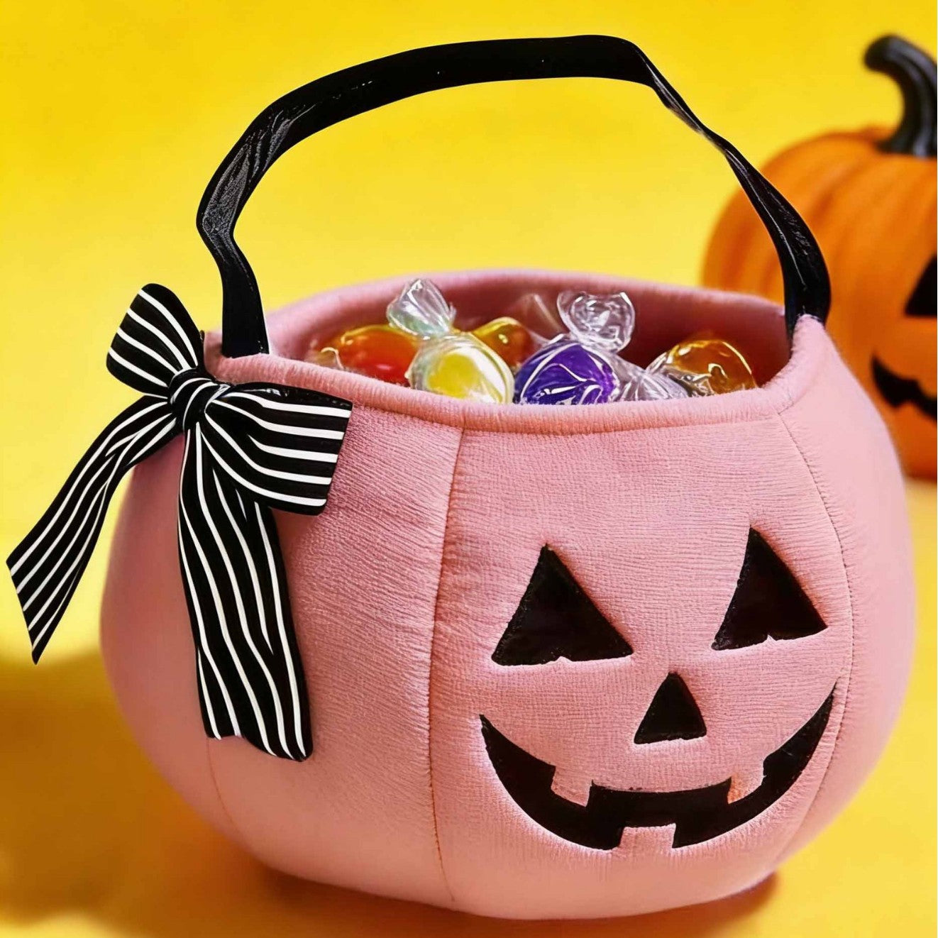 Halloween Handheld Bow Embroidered Candy Bag Kids Festival Decoration Prop Ghost Festival Pumpkin Bucket Trick-or-Treat Bag